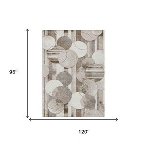 8 X 10 Tan Brown Geometric Polyester Area Rug Stain Resistant Indoor Outdoor Use