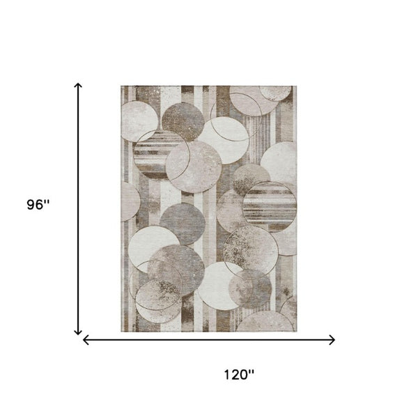 8 X 10 Tan Brown Geometric Polyester Area Rug Stain Resistant Indoor Outdoor Use