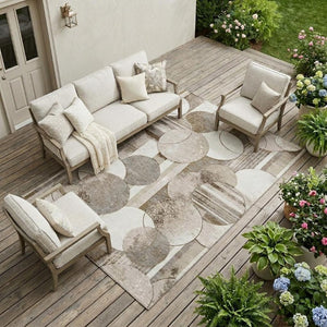 9 X 12 Tan Brown Geometric Polyester Area Rug Stain Resistant Indoor Outdoor