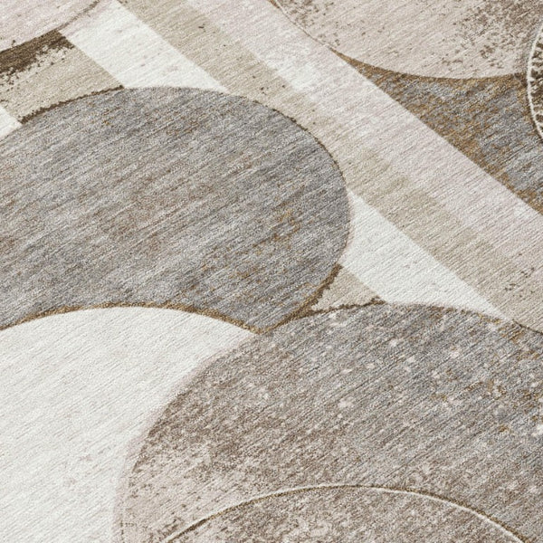 9 X 12 Tan Brown Geometric Polyester Area Rug Stain Resistant Indoor Outdoor