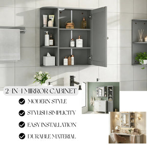 English Elm Bathroom Wall Cabinet with Mirror Door Open Shelving and Adjustable Interior Storage Gray N817P375228G