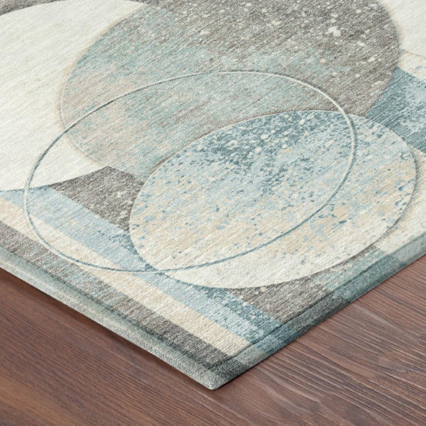 9x12 Teal Silver Geometric Polyester Area Rug Stain Resistant Indoor Outdoor Use