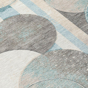 9x12 Teal Silver Geometric Polyester Area Rug Stain Resistant Indoor Outdoor Use