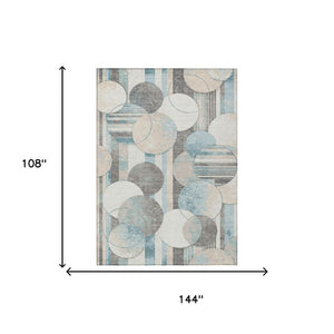 9x12 Teal Silver Geometric Polyester Area Rug Stain Resistant Indoor Outdoor Use