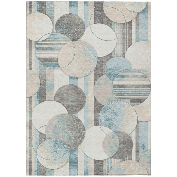 HomeRoots 10 X 14 Teal Silver Geometric Polyester Area Rug Washable for Patio or Living Room 741158