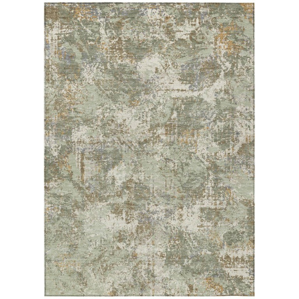 HomeRoots 5 X 8 Abstract Green Beige Polyester Area Rug Washable for Patio or Living Room 741160