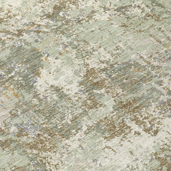 5 X 8 Abstract Green Beige Polyester Area Rug Washable for Patio or Living Room