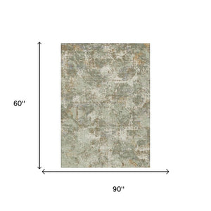 5 X 8 Abstract Green Beige Polyester Area Rug Washable for Patio or Living Room