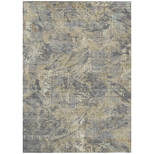 HomeRoots 9 X 12 Gray Khaki Abstract Polyester Area Rug Washable for Indoor Outdoor Use 741169