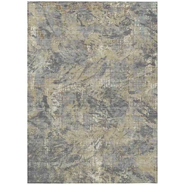 HomeRoots 9 X 12 Gray Khaki Abstract Polyester Area Rug Washable for Indoor Outdoor Use 741169