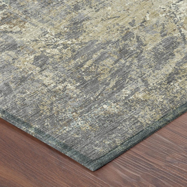 9 X 12 Gray Khaki Abstract Polyester Area Rug Washable for Indoor Outdoor Use