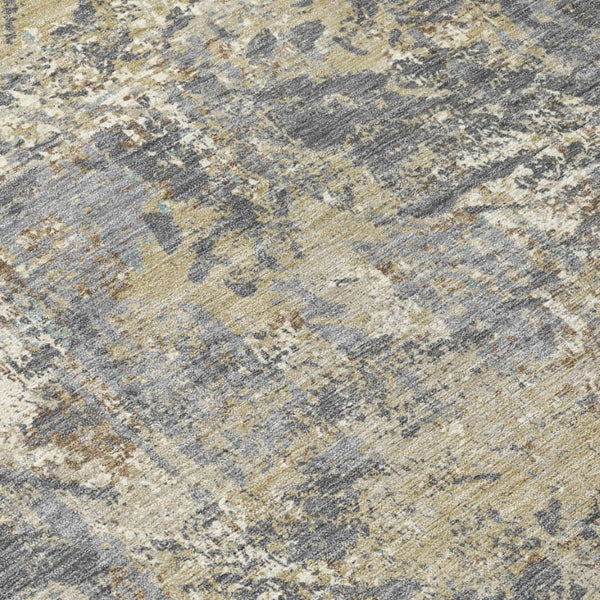 9 X 12 Gray Khaki Abstract Polyester Area Rug Washable for Indoor Outdoor Use