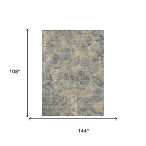 9 X 12 Gray Khaki Abstract Polyester Area Rug Washable for Indoor Outdoor Use