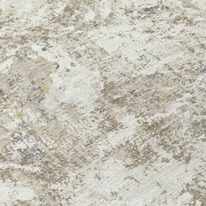 5 X 8 Ivory Silver Abstract Polyester Area Rug Washable for Indoor Outdoor Use