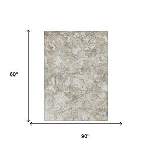 5 X 8 Ivory Silver Abstract Polyester Area Rug Washable for Indoor Outdoor Use