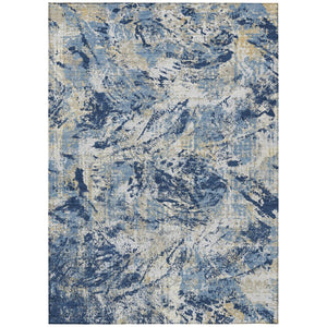 HomeRoots 8 X 10 Navy Abstract Polyester Area Rug Washable for Indoor Outdoor Living 741180