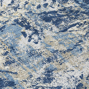 8 X 10 Navy Abstract Polyester Area Rug Washable for Indoor Outdoor Living