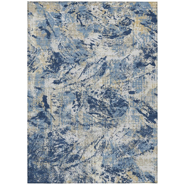 HomeRoots 9 X 12 Navy Abstract Polyester Area Rug Washable for Indoor Outdoor Patios 741181