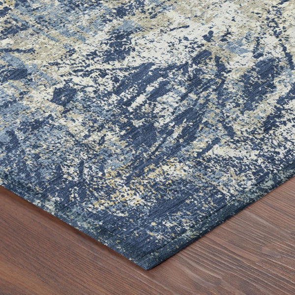 9 X 12 Navy Abstract Polyester Area Rug Washable for Indoor Outdoor Patios