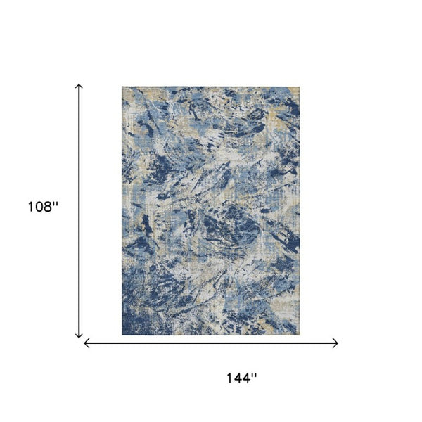 9 X 12 Navy Abstract Polyester Area Rug Washable for Indoor Outdoor Patios