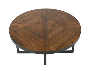 English Elm Wallace & Bay - Brown Round Coffee Table - Antique Pine & Steel Gray Finish, Solid Wood, Stylish & Durable Centerpiece B2709P212414-GIGA