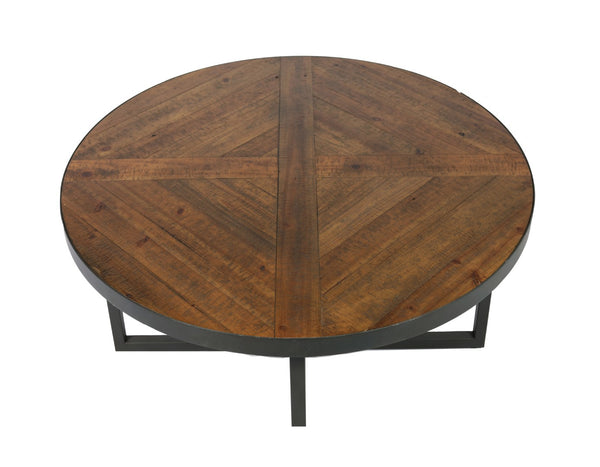 English Elm Wallace & Bay - Brown Round Coffee Table - Antique Pine & Steel Gray Finish, Solid Wood, Stylish & Durable Centerpiece B2709P212414-GIGA