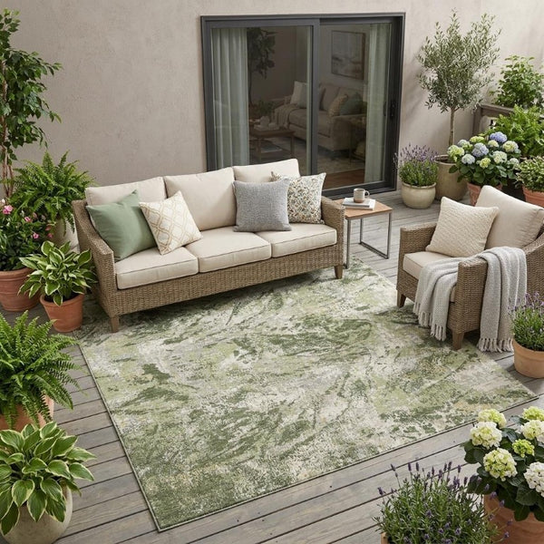 5x8 Abstract Olive Polyester Area Rug Washable Stain Resistant for Patio or Living Room