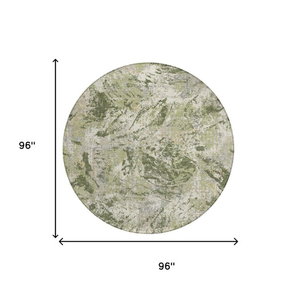8 Foot Round Abstract Polyester Area Rug Washable Indoor Outdoor Patio Use
