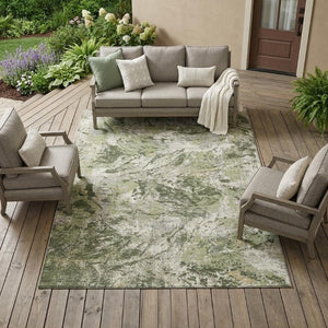 8 X 10 Olive Abstract Polyester Area Rug Stain Resistant for Indoor Outdoor Use
