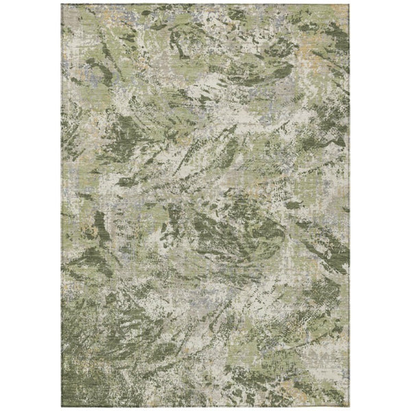 HomeRoots 8 X 10 Olive Abstract Polyester Area Rug Stain Resistant for Indoor Outdoor Use 741186