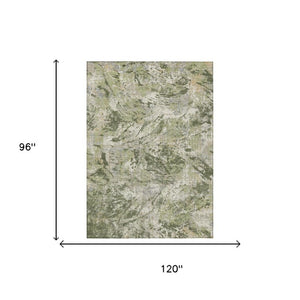 8 X 10 Olive Abstract Polyester Area Rug Stain Resistant for Indoor Outdoor Use