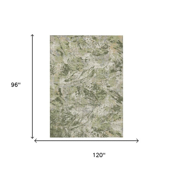 8 X 10 Olive Abstract Polyester Area Rug Stain Resistant for Indoor Outdoor Use