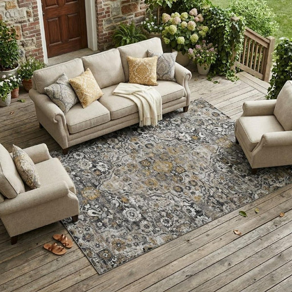 8x10 Floral Medallion Polyester Area Rug Washable Stain Resistant Indoor Outdoor Decor