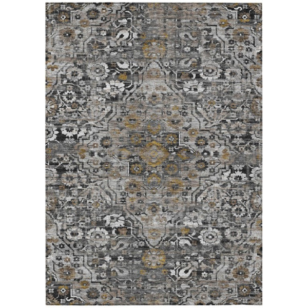 HomeRoots 8x10 Floral Medallion Polyester Area Rug Washable Stain Resistant Indoor Outdoor Decor 741198