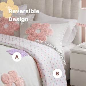 JLA Home Urban Habitat Kids - Floral Reversible Tufted Chenille Comforter Set for Kids — Whimsical Flower Pillow, Hypoallergenic Finish 88 L x 88 W x 1H UHK10-0227
