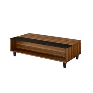 English Elm Avala Walnut & Black Lift-Top Coffee Table with 4 Compartments, Durable Melamine Top, Modern Legs B2726P251272