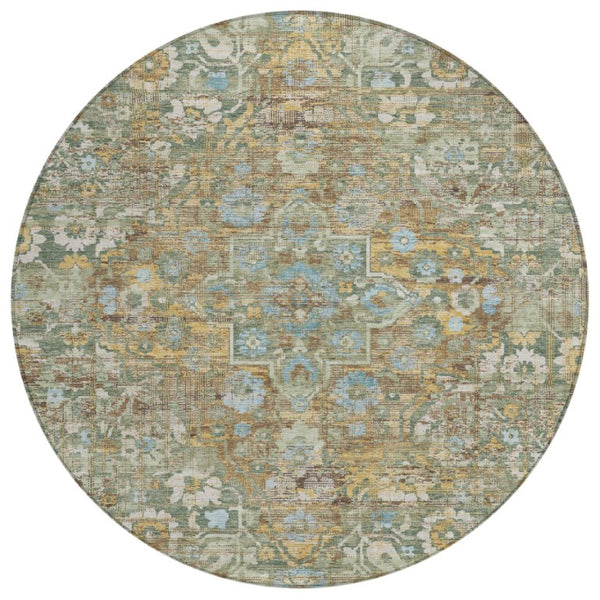 HomeRoots 8 Ft Round Floral Medallion Polyester Rug Washable for Patio Porch or Family Room 741203