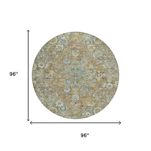 8 Ft Round Floral Medallion Polyester Rug Washable for Patio Porch or Family Room