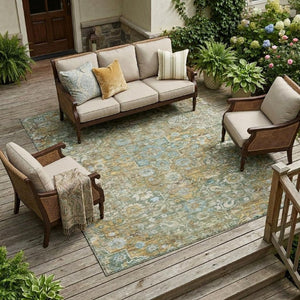 9x12 Floral Medallion Polyester Area Rug Washable for Indoor Outdoor Patios