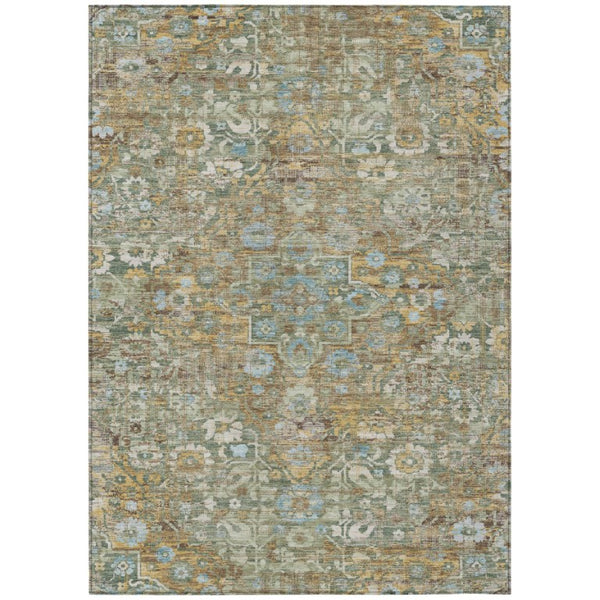 HomeRoots 9x12 Floral Medallion Polyester Area Rug Washable for Indoor Outdoor Patios 741205