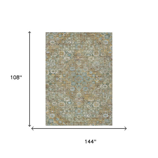9x12 Floral Medallion Polyester Area Rug Washable for Indoor Outdoor Patios