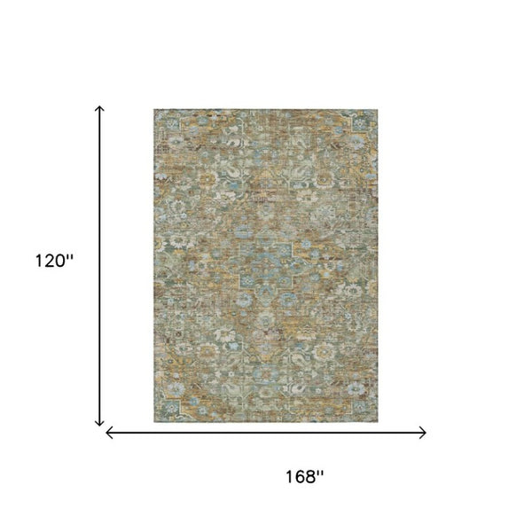 10 X 14 Floral Medallion Polyester Indoor Outdoor Rug Stain Resistant Washable