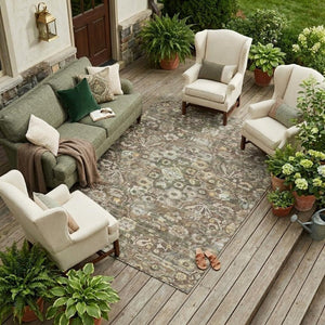 9 X 12 Floral Medallion Polyester Area Rug Washable Stain Resistant Patio Decor