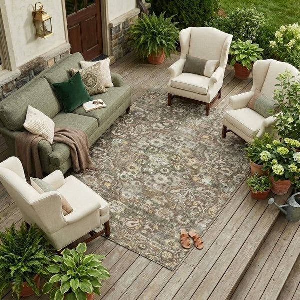 9 X 12 Floral Medallion Polyester Area Rug Washable Stain Resistant Patio Decor