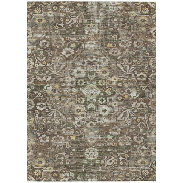 HomeRoots 9 X 12 Floral Medallion Polyester Area Rug Washable Stain Resistant Patio Decor 741211