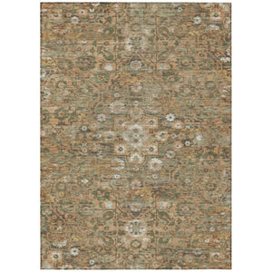 HomeRoots 5x8 Copper Orange Floral Medallion Polyester Indoor Outdoor Washable Area Rug 741214