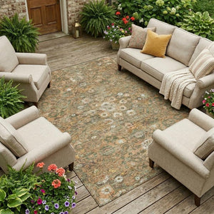 8 X 10 Copper Floral Medallion Polyester Area Rug Washable for Patio or Living Room