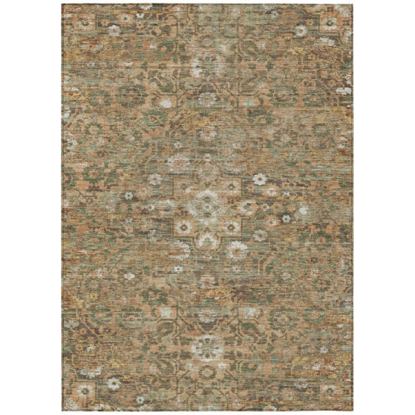 HomeRoots 8 X 10 Copper Floral Medallion Polyester Area Rug Washable for Patio or Living Room 741216