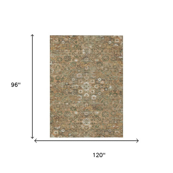 8 X 10 Copper Floral Medallion Polyester Area Rug Washable for Patio or Living Room