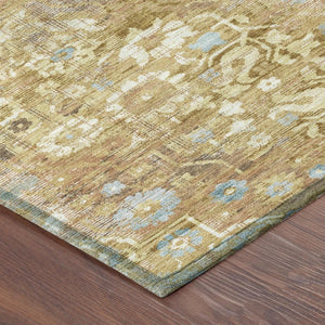 10 X 14 Gold Copper Floral Medallion Polyester Washable Indoor Outdoor Area Rug